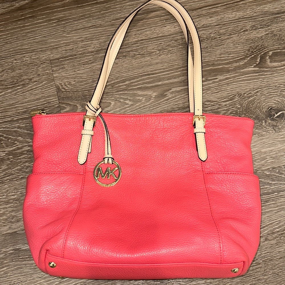 Michael Kors Jet Set Coral Tote Bag with Matching Wallet and Cosmetic Bag